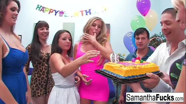 Hot Samantha celebrates her birthday with a wild crazy orgy fine Movies