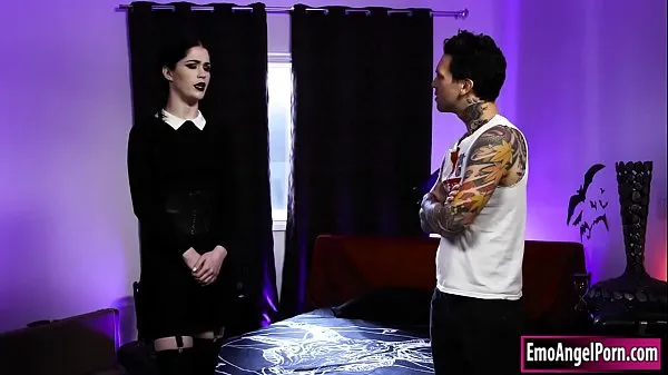 Hot Small tits goth Wednesday Addams is convinced by a tattooed guy to get fucked.He kisses her and makes her deepthroat his big facesits him and is doggystyled rough.He keeps on banging her fine Movies