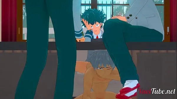 Boku No Hero Yaoi 3D - Deku fucks Bakugou under the table while talking to Todoroki and Kaminari - Bareback Anal Creampie أفلام رائعة رائعة