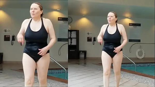 Hot Sexy Grandma is Sexy at 66 in a black swimsuit fine Movies