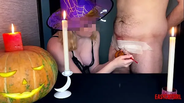 Heta Slutty witch leads a drawing lesson and turns slave balls into a pumpkin AnnyCandy Painboy fina filmer