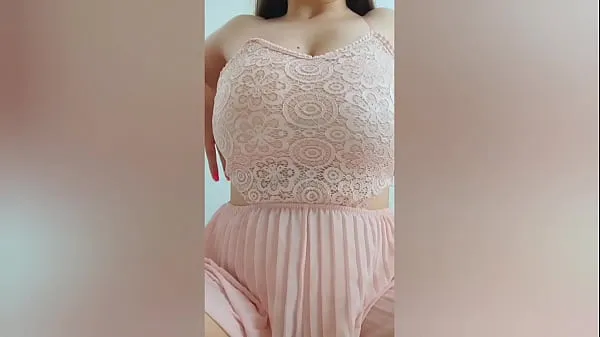 Hot Young cutie in pink dress playing with her big tits in front of the camera - DepravedMinx fine Movies